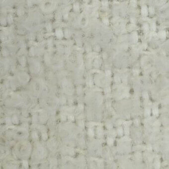 Woven fabric texture, off-white color, irregular looped yarn with a matte finish and nubby surface, sample labeled “gorky col snow”.